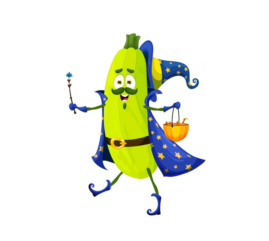 dessin animé Halloween Zucchini sorcier veg personnage vecteur