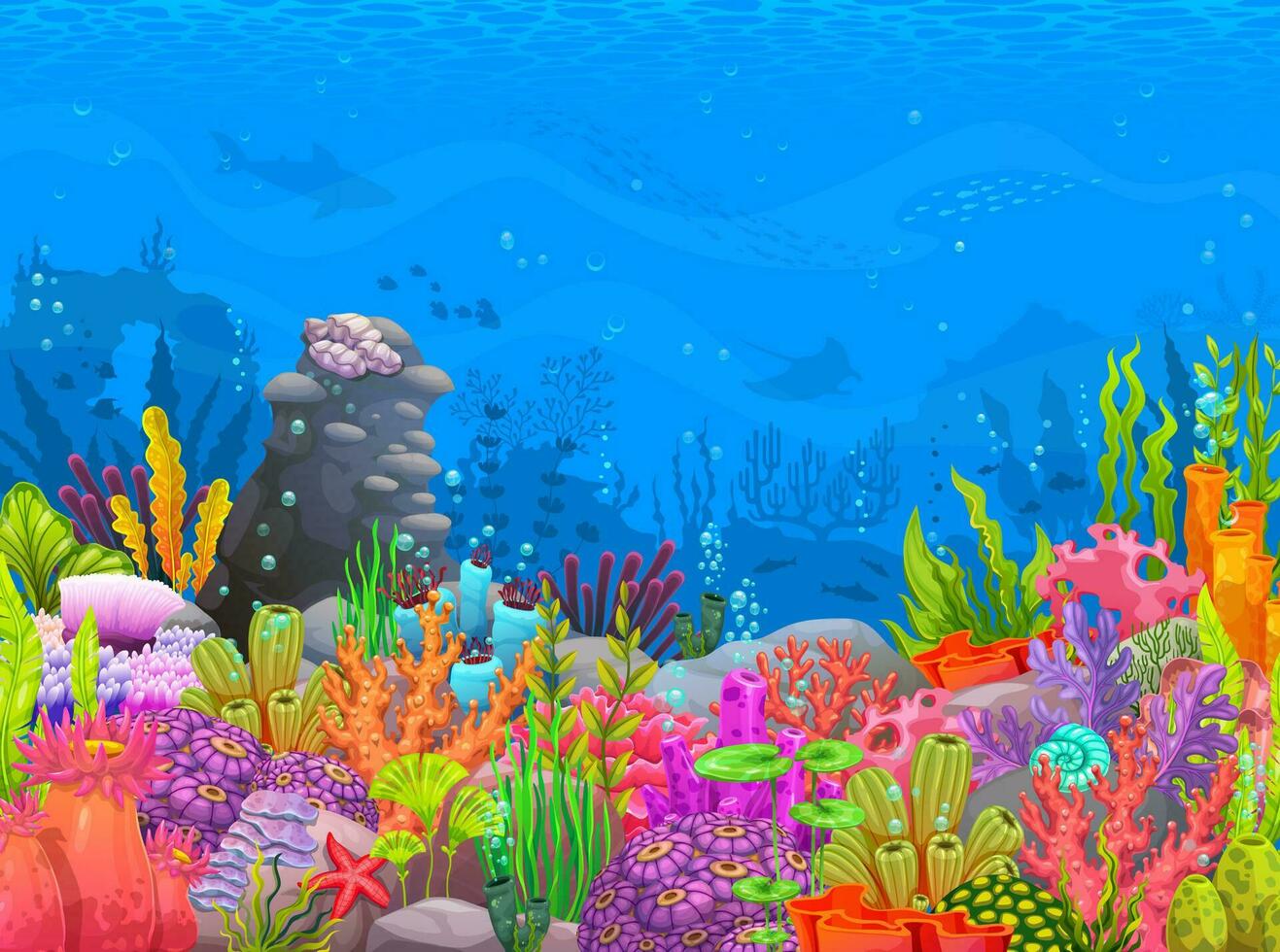 sous-marin mer paysage avec coraux, récif, vecteur