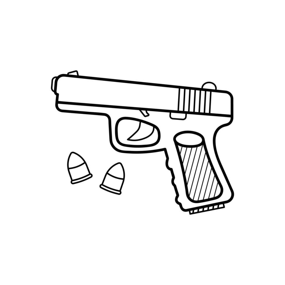 main tiré des gamins dessin dessin animé vecteur illustration balles, pistolet, pistolet icône isolé sur blanc Contexte