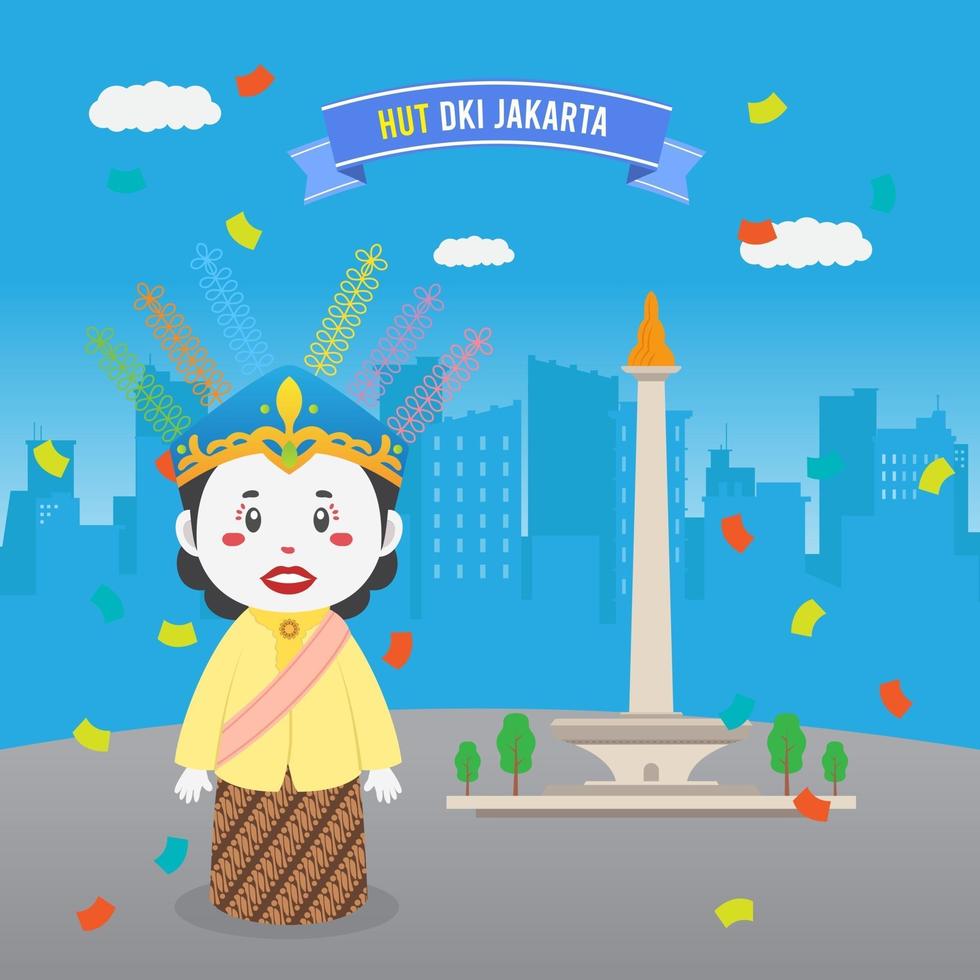 carte de voeux anniversaire jakarta avec marionnette traditionnelle vecteur