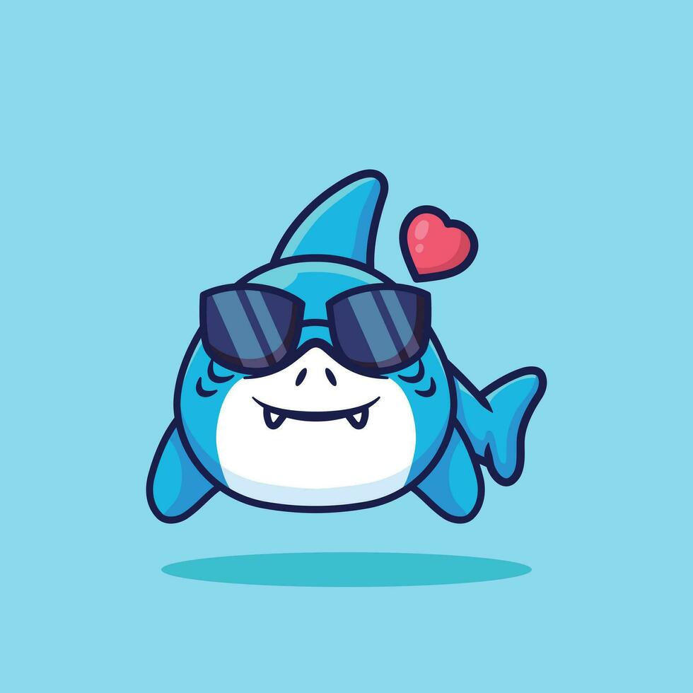 mignonne requin mascotte avec des lunettes de soleil dessin animé vecteur illustration