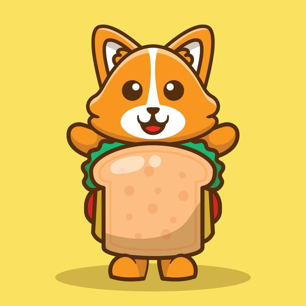 mignonne corgi chien sandwich vecteur dessin animé illustration