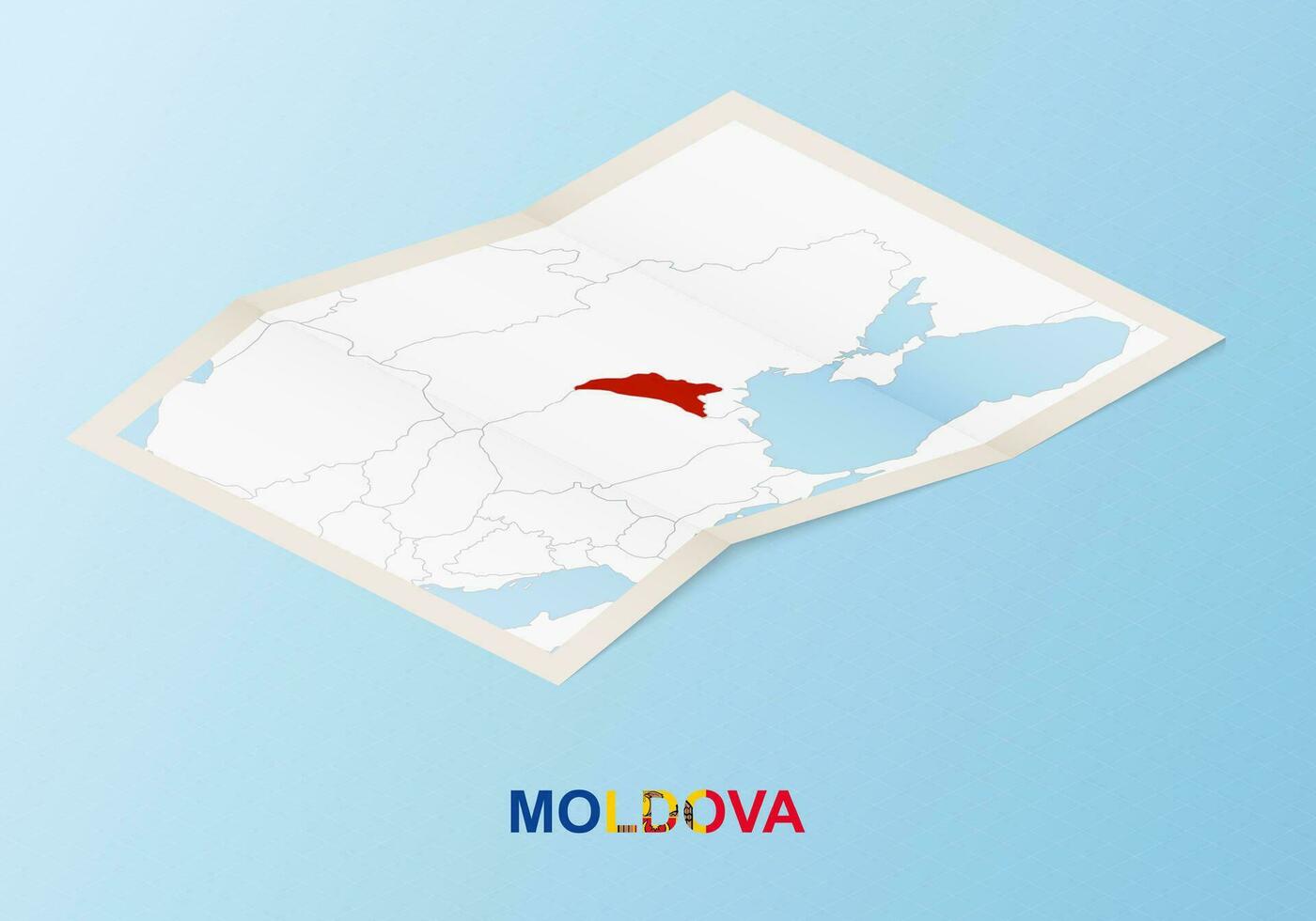 plié papier carte de Moldavie avec voisin des pays dans isométrique style. vecteur