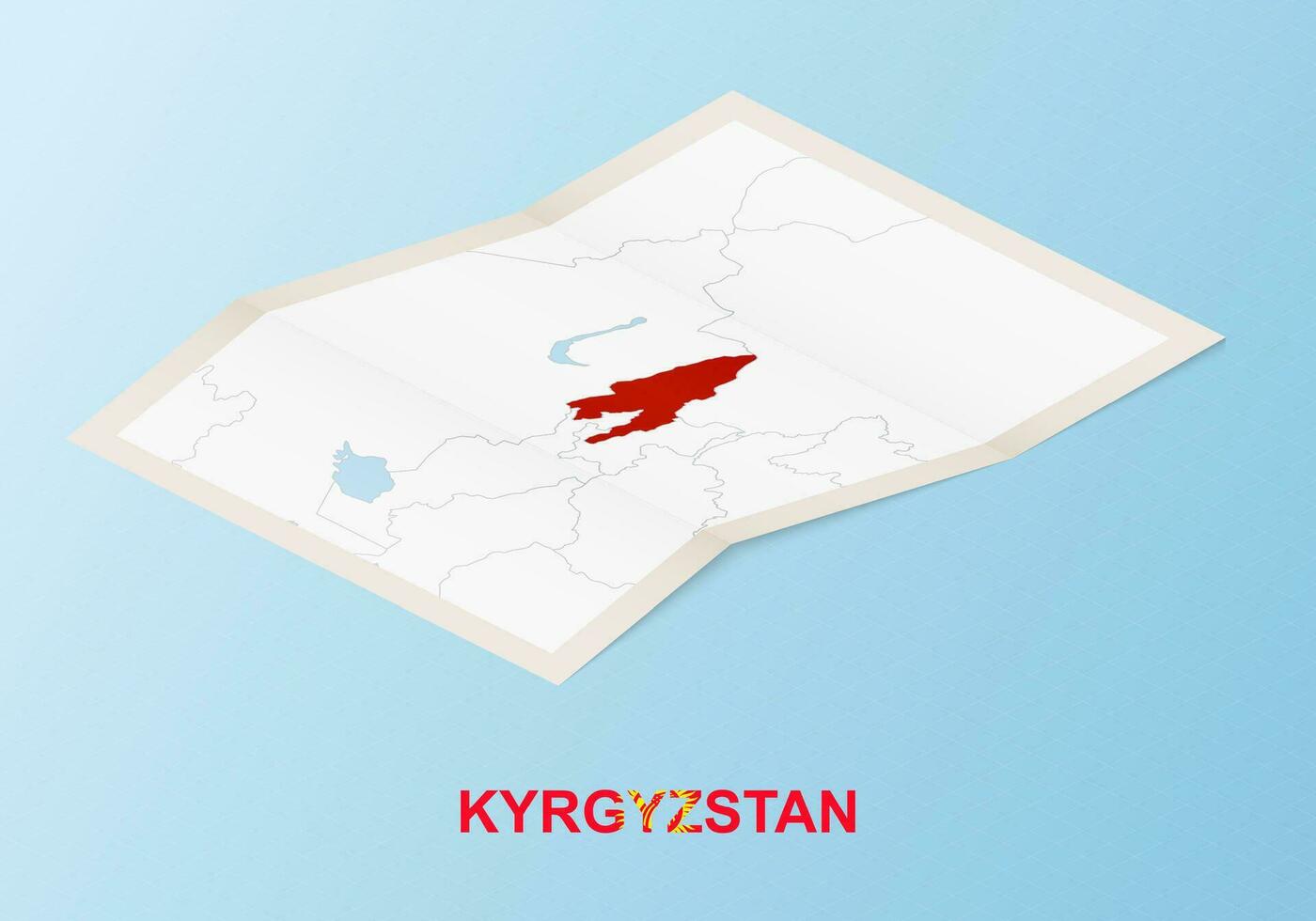 plié papier carte de Kirghizistan avec voisin des pays dans isométrique style. vecteur