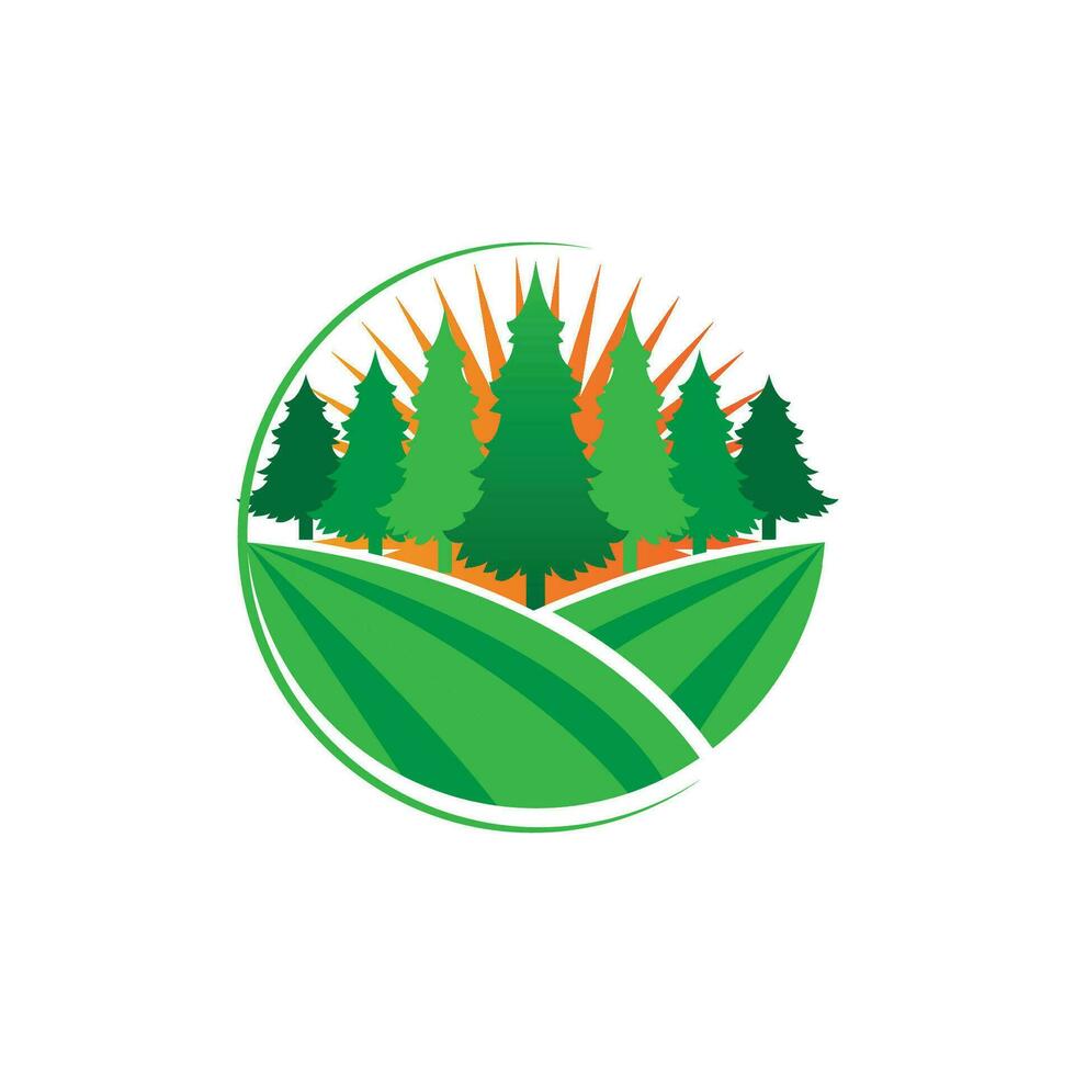 création de logo d'herbe verte, illustration de paysage de ferme, vecteur de paysage naturel