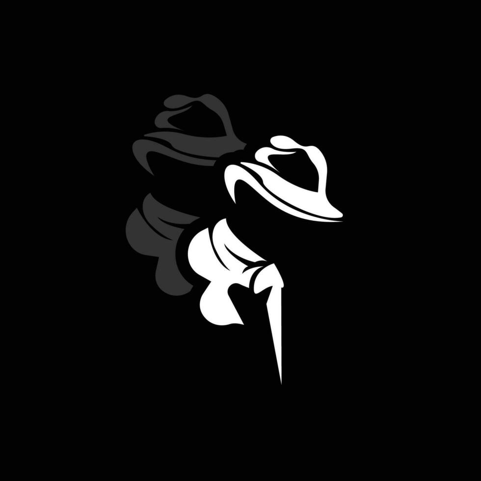 création de logo d'homme détective, smoking de mode détective mafieux et vecteur d'illustration de chapeau, icône d'homme d'affaires noir