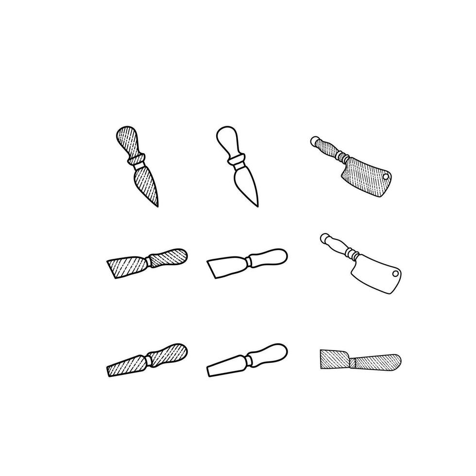 ensemble de fromage couteau icône ligne art conception, contour vecteur conception illustration modèle, adapté pour votre entreprise