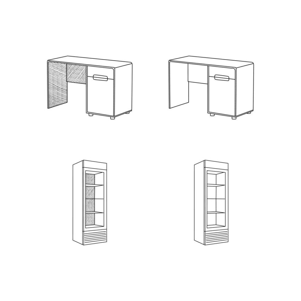 ensemble de bureau et réfrigérateur vecteur icône illustration conception modèle