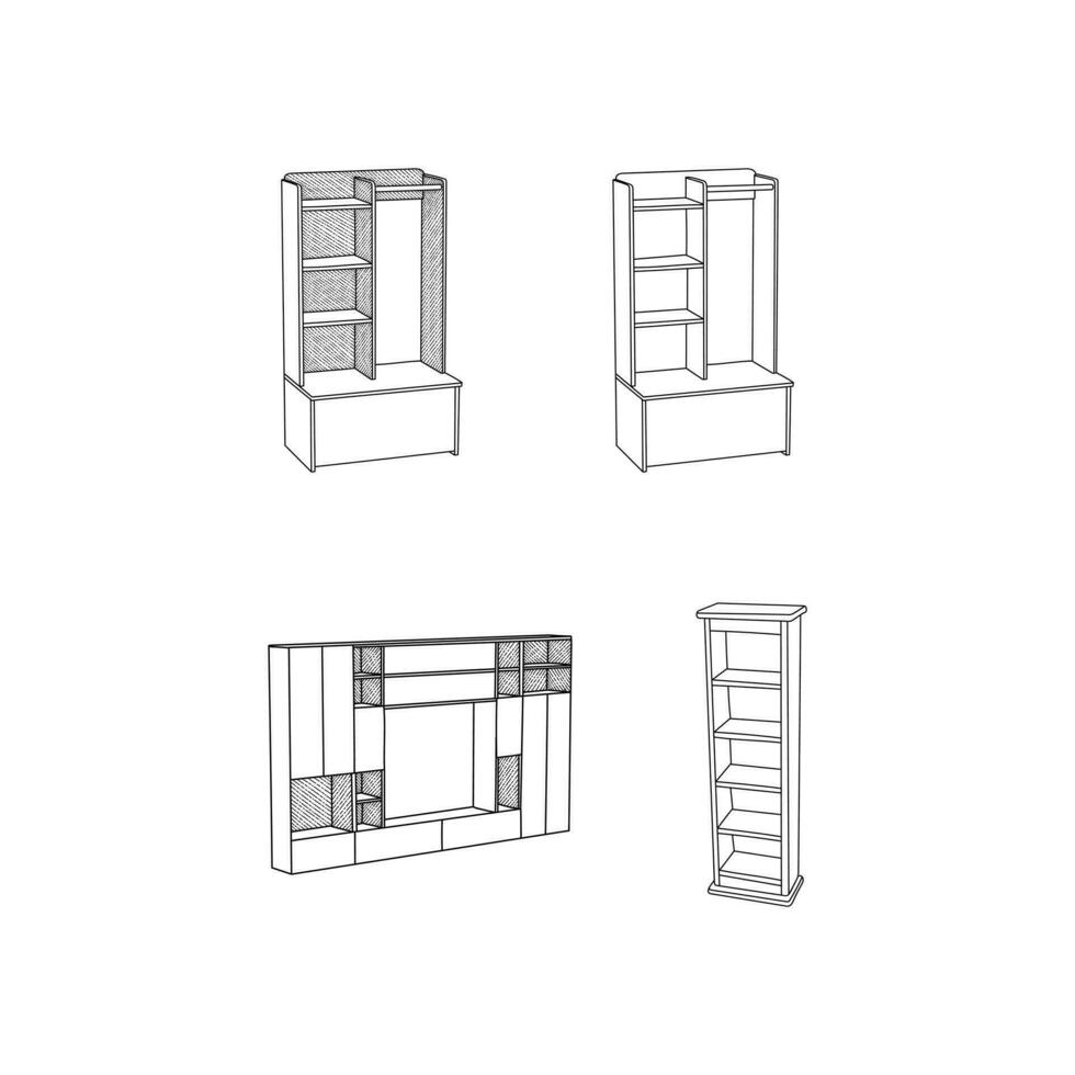 ligne art étagère icône collection, contour vecteur conception illustration modèle