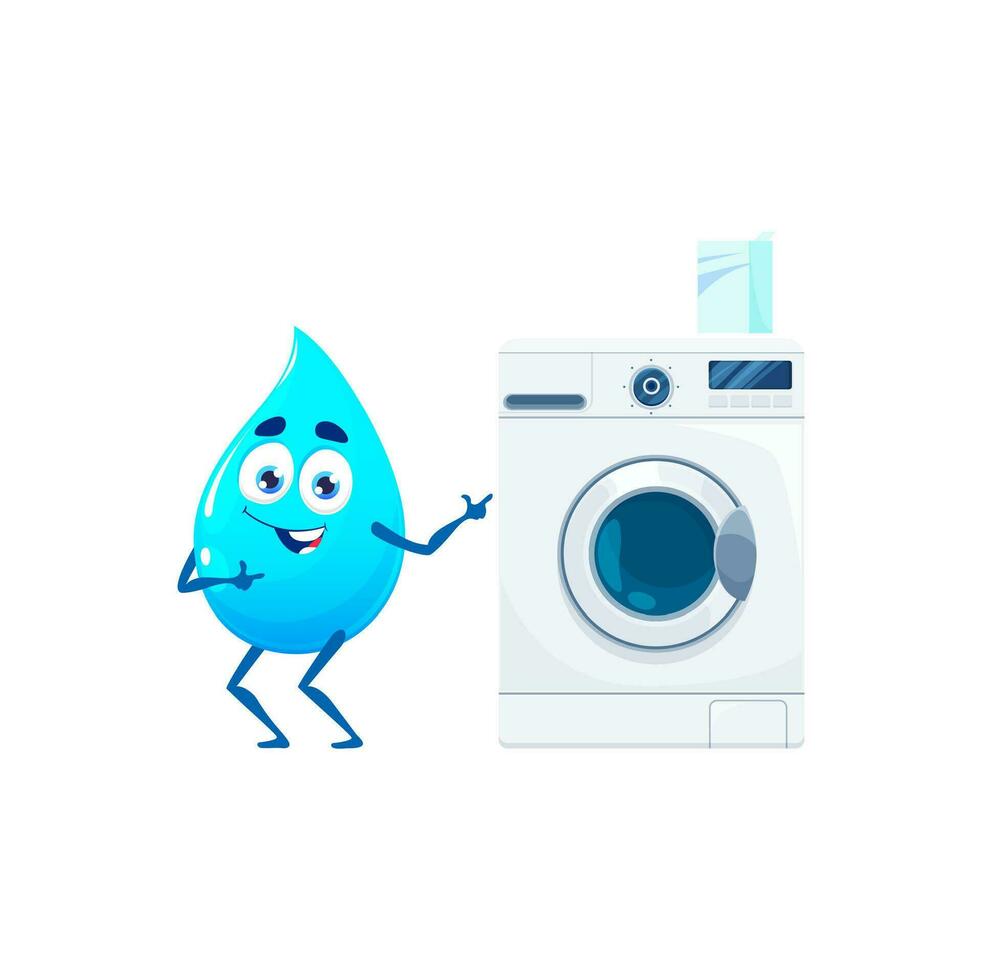 dessin animé l'eau laissez tomber personnage avec la lessive machine vecteur