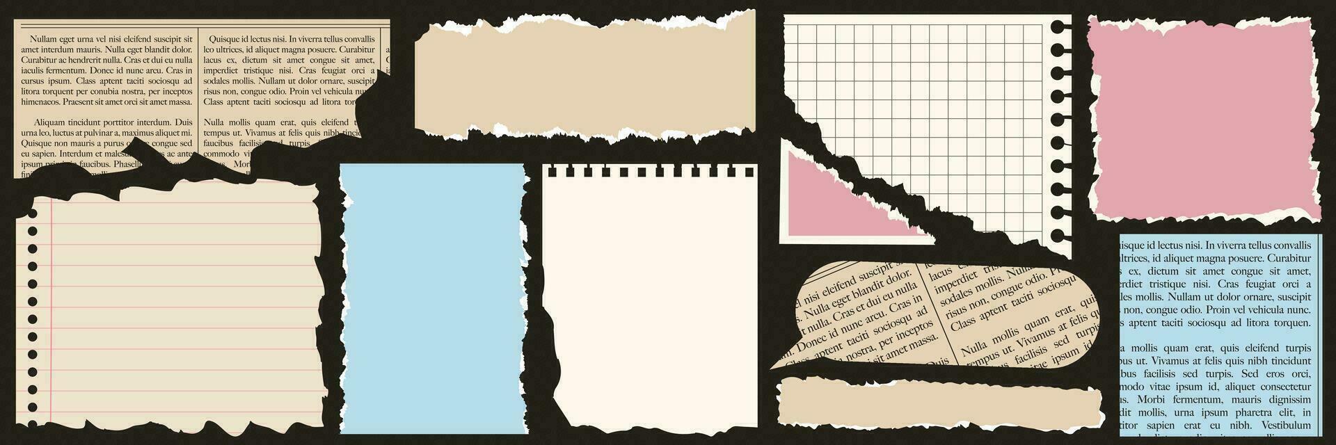 une ensemble de déchiré papier, carnet feuilles, vieux journal. branché éléments pour collage. vecteur contemporain illustration.