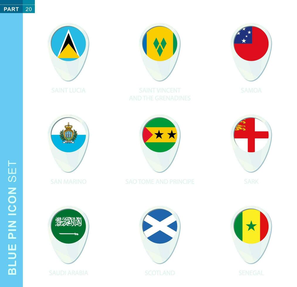 épingle drapeau ensemble, carte emplacement icône dans bleu couleurs vecteur