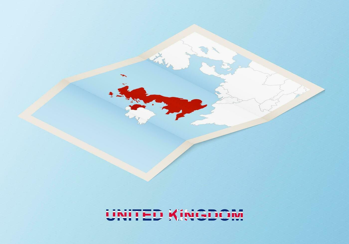 plié papier carte de uni Royaume avec voisin des pays dans isométrique style. vecteur