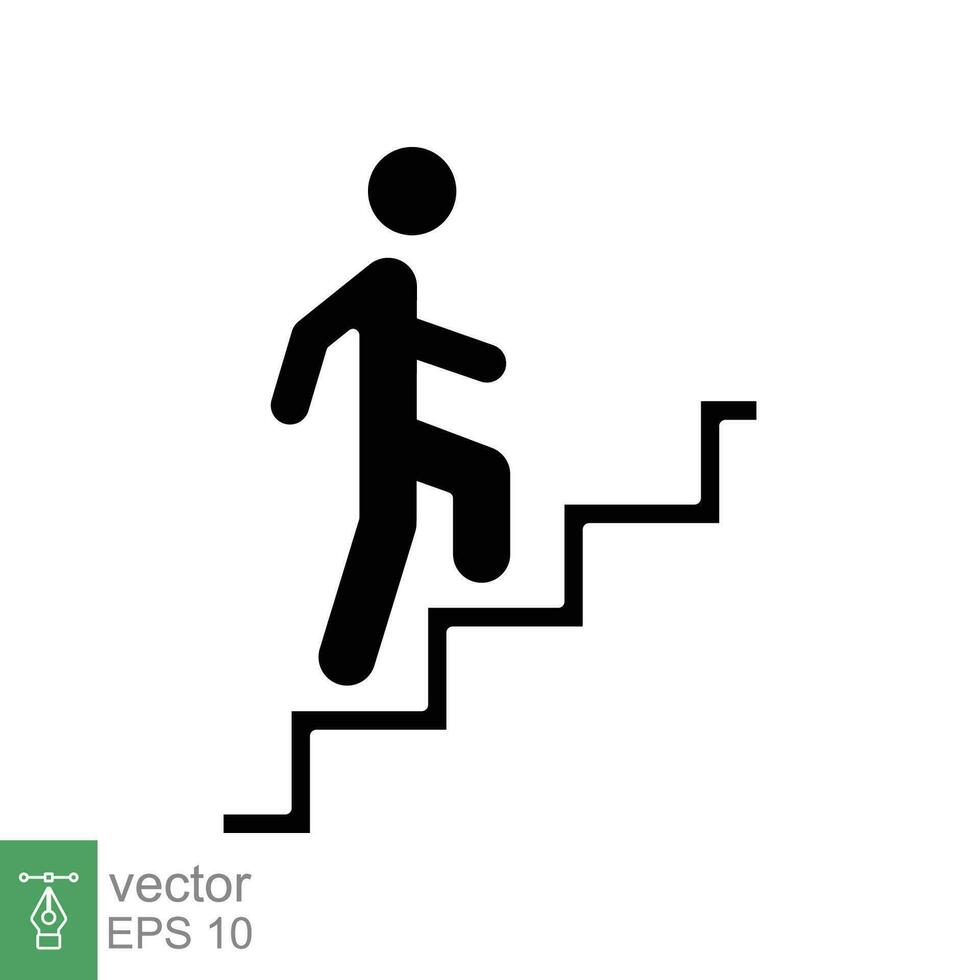 Succès escaliers en haut icône. Facile solide style. homme marcher, montée escalier, Succès personnes, personne, affaires concept. noir silhouette, glyphe symbole. vecteur illustration isolé sur blanc Contexte. eps dix.