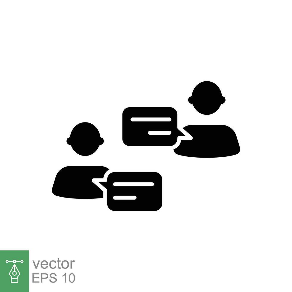 gens parlant icône. Facile solide style. parler, parler, conversation, affaires contact, la communication concept. noir silhouette, glyphe symbole. vecteur illustration isolé sur blanc Contexte. eps dix.