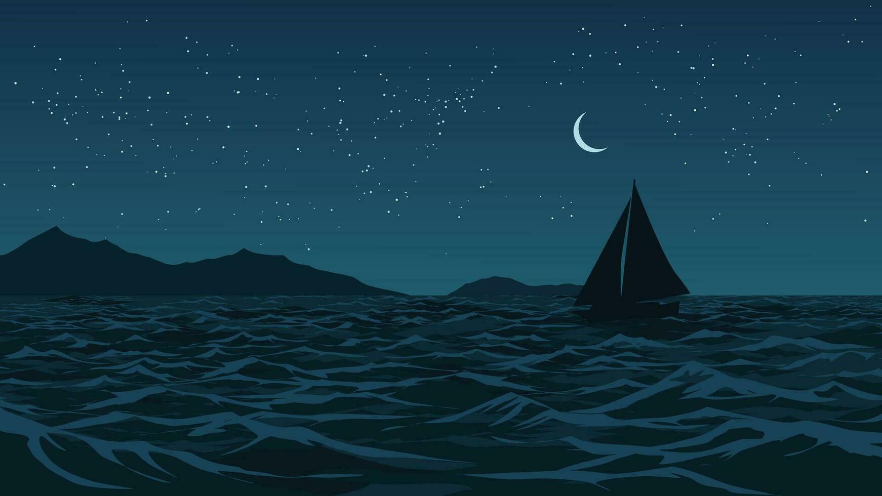 nuit temps plus de océan avec voile bateau vecteur
