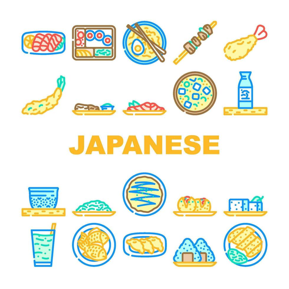 Japonais nourriture Sushi Japon Icônes ensemble vecteur