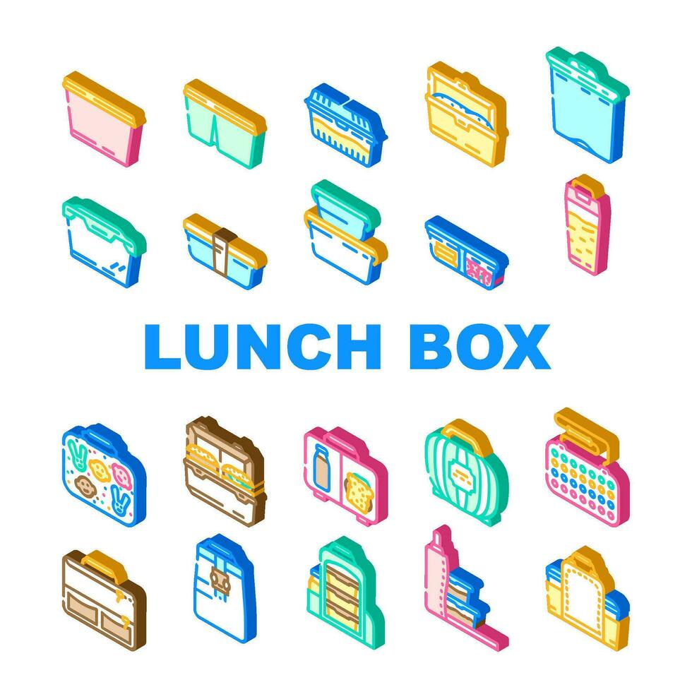 le déjeuner école nourriture boîte boîte à déjeuner Icônes ensemble vecteur