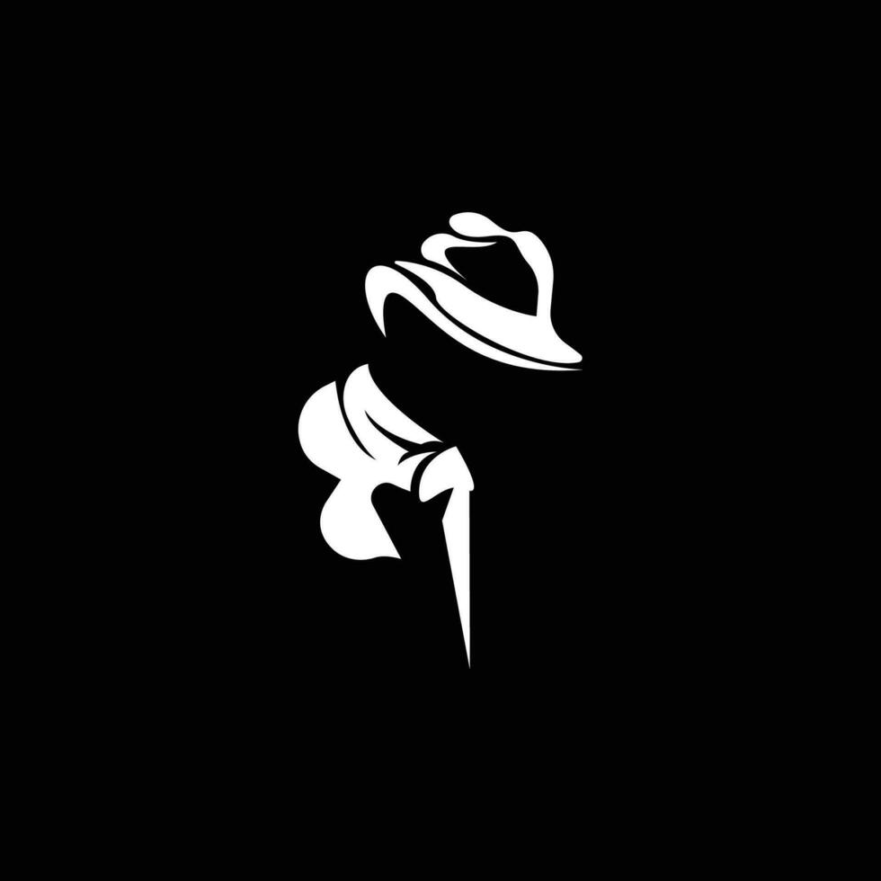 création de logo d'homme détective, smoking de mode détective mafieux et vecteur d'illustration de chapeau, icône d'homme d'affaires noir