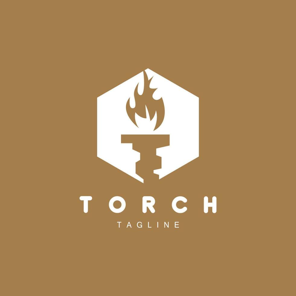 logo de la torche, conception du feu, logo de la lettre, icône de la marque du produit vecteur