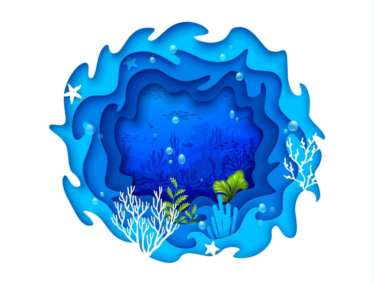 dessin animé tropical mer papier Couper paysage 3d art vecteur