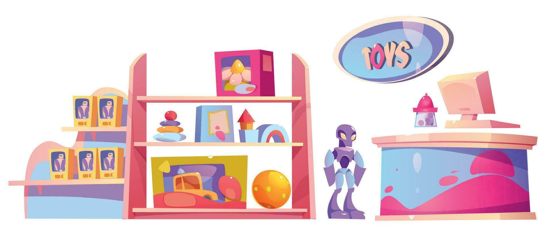 jouet boutique étagère et meubles dessin animé vecteur ensemble