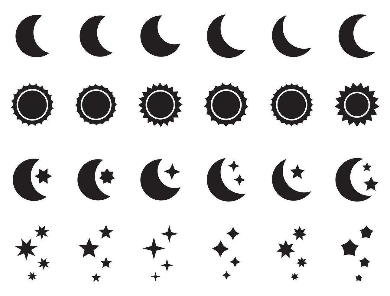 nuit icône de le lune avec étoiles et Soleil icône, vecteur sur blanc Contexte.