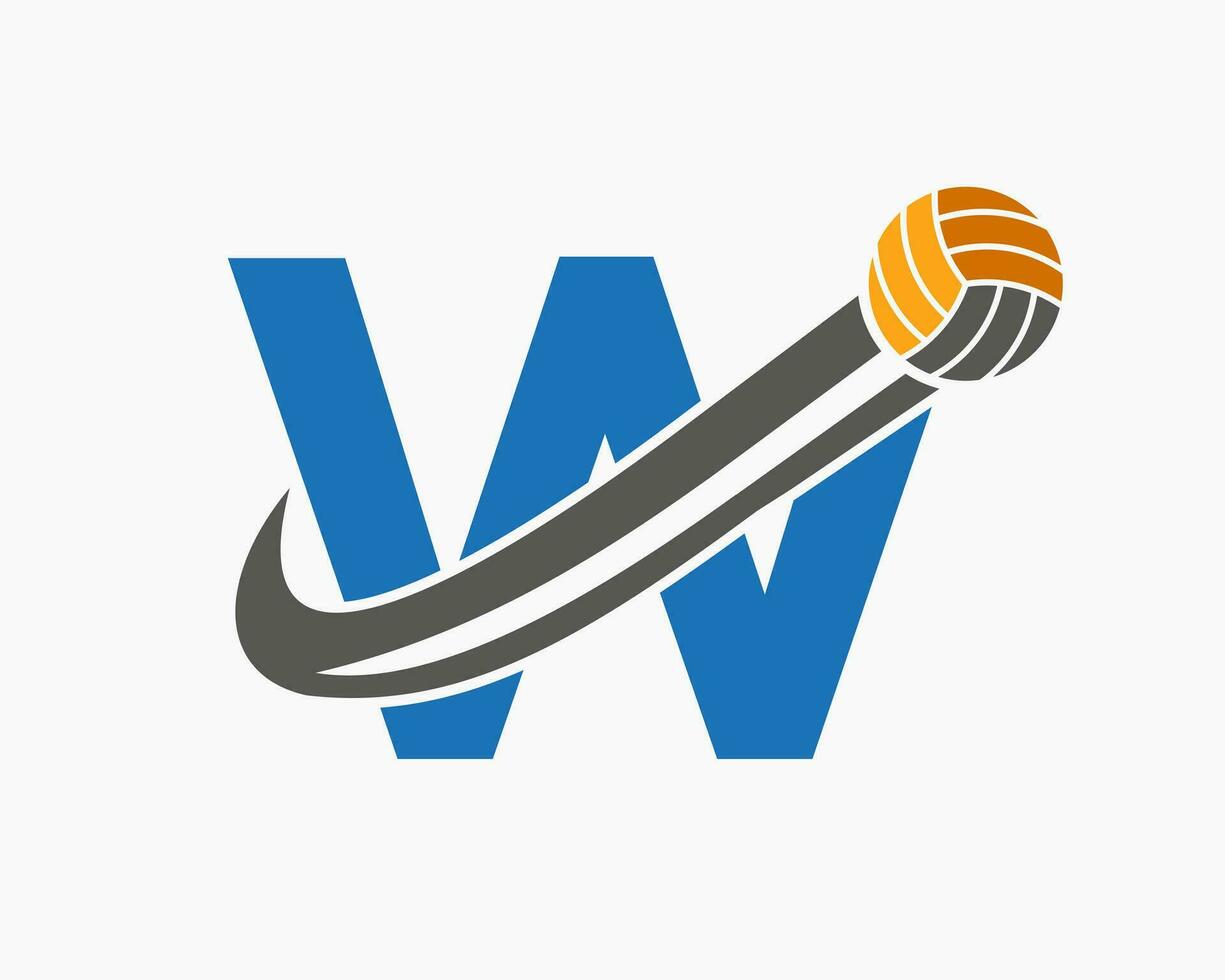 lettre w volley-ball logo concept avec en mouvement volée Balle icône. volley-ball des sports logotype modèle vecteur