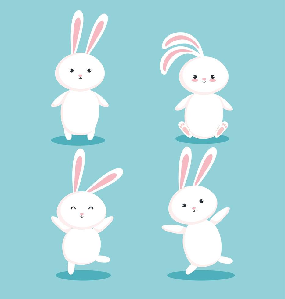 groupe d'icônes de lapins mignons vecteur
