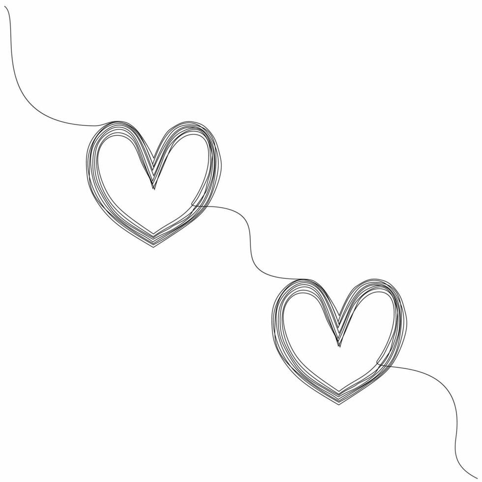 deux lié pendaison cœur, continu un ligne dessin de cœur. noir Célibataire ligne art isolé sur blanc Contexte. vecteur