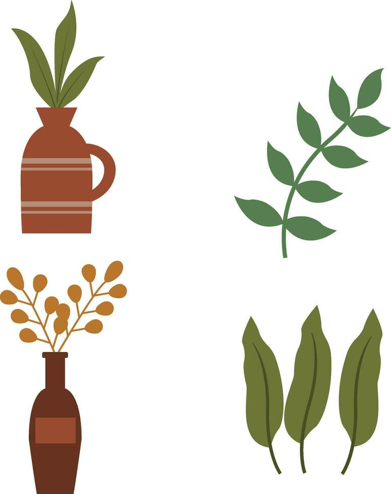 mis en pot feuille illustration ensemble. feuillage plante d'appartement croissance dans fleur pot. vert feuille décoration pour Accueil intérieur. Naturel intérieur décor. pro vecteur