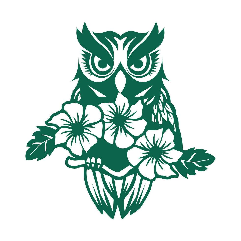 minimaliste hibou avec fleurs sauvages vecteur modèle. sagesse hibou logo conception concept.