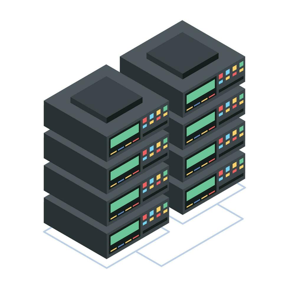 moderne de serveur racks isométrique icône vecteur