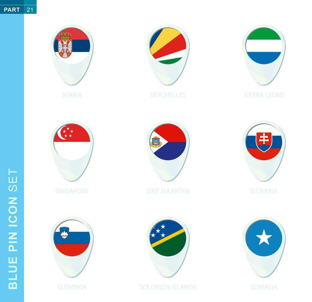 épingle drapeau ensemble, carte emplacement icône dans bleu couleurs vecteur