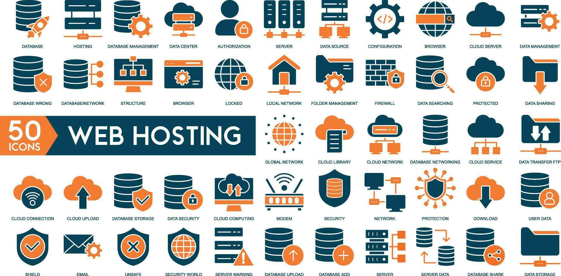 la toile hébergement serveur icône avec l'Internet nuage espace de rangement l'informatique réseau lien signe vecteur