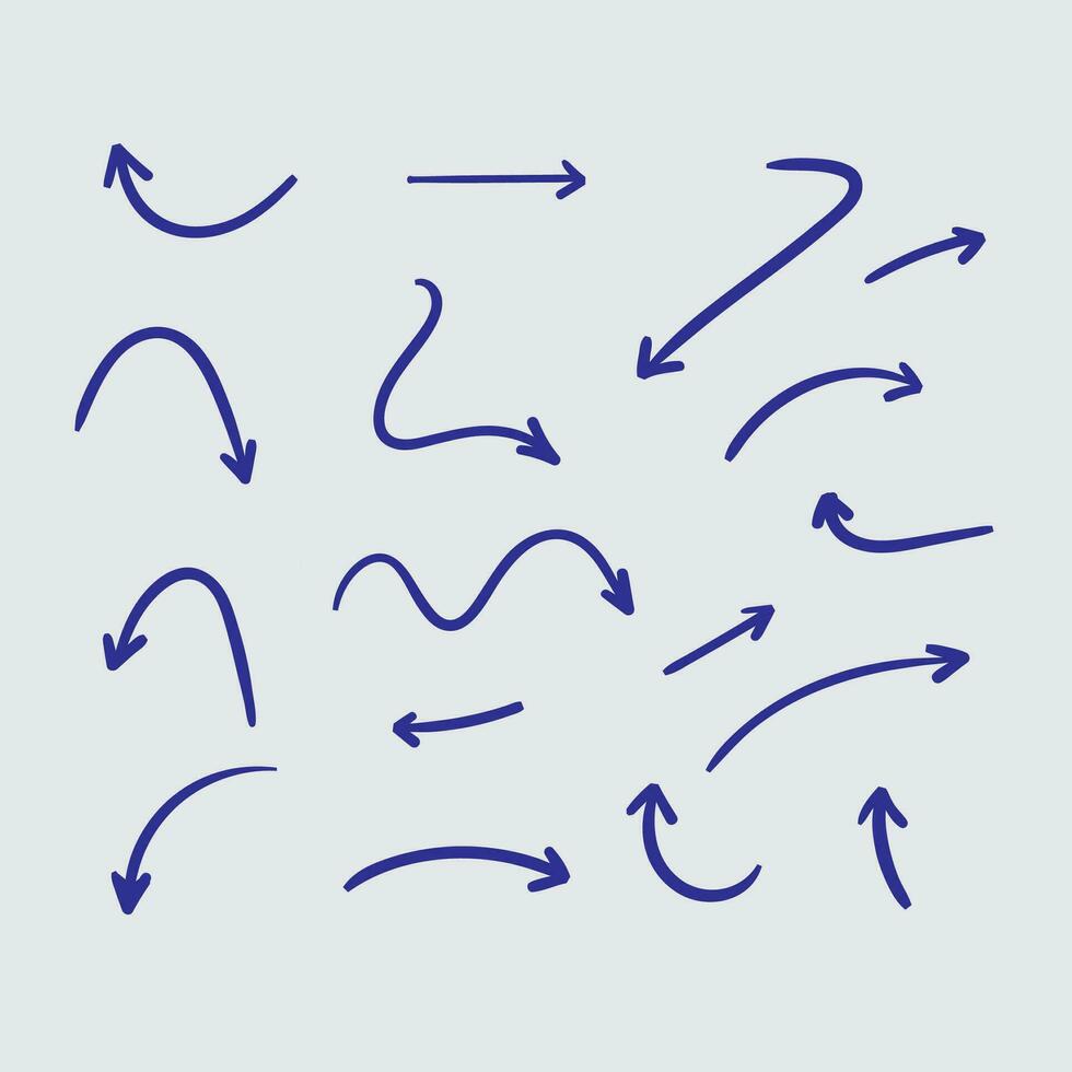 ensemble d'icônes vectorielles flèche dessinée à la main. croquis de conception de flèche pour le plan d'affaires et l'éducation. vecteur