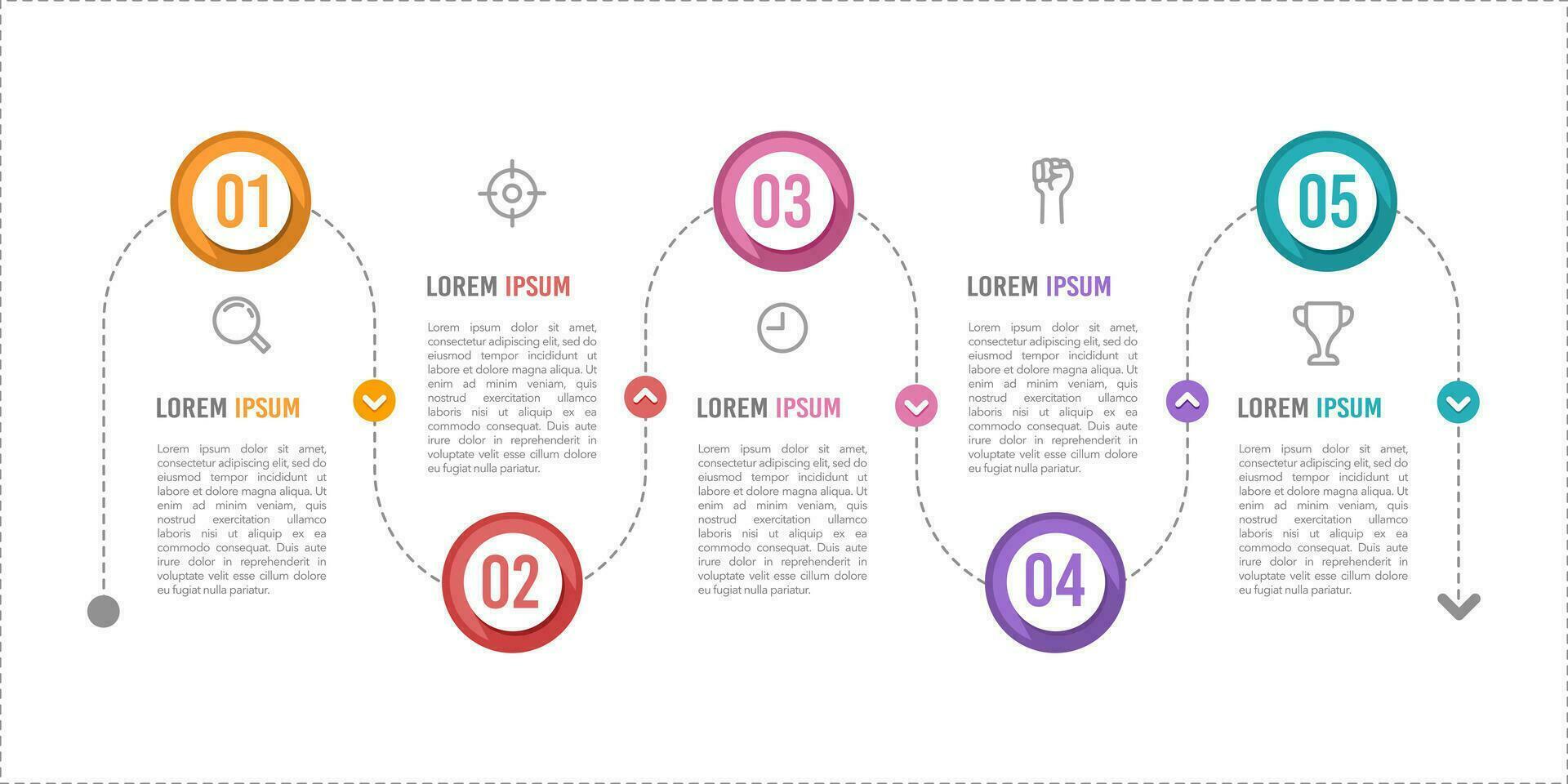 chronologie infographie conception cercle avec 5 pas à succès. vecteur illustration.