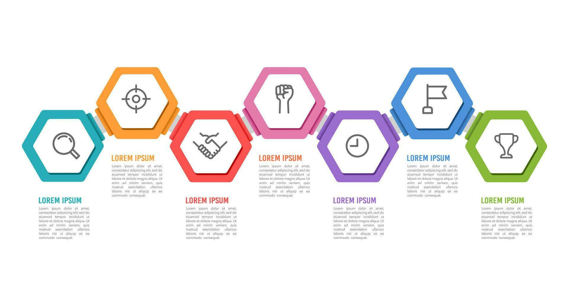 infographie hexagone conception modèle avec sept pas pour présentations. vecteur illustration.