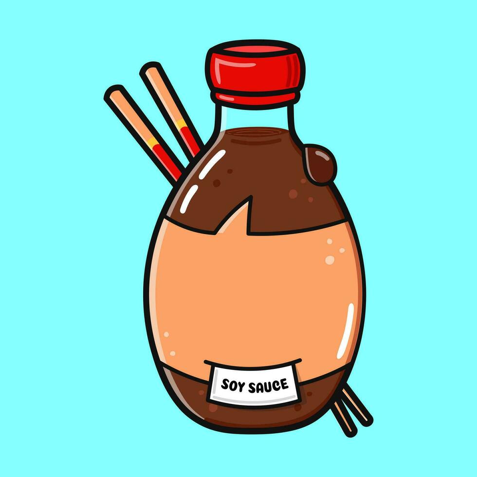 bouteille de soja sauce. vecteur main tiré dessin animé kawaii personnage illustration icône. isolé sur bleu Contexte. bouteille de soja sauce personnage concept