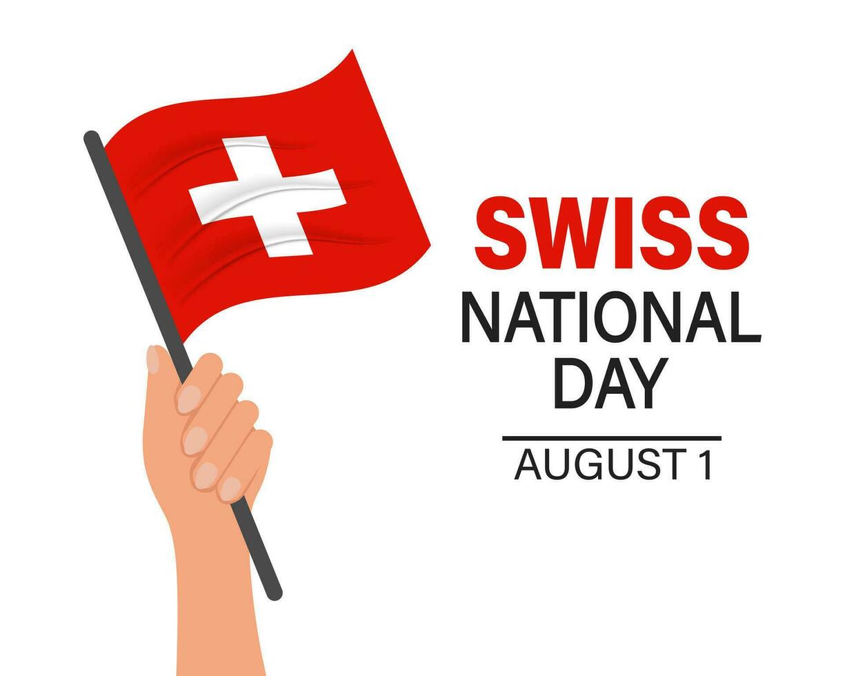 Suisse nationale journée. août 1.suisse drapeau dans main. illustration, bannière, vecteur