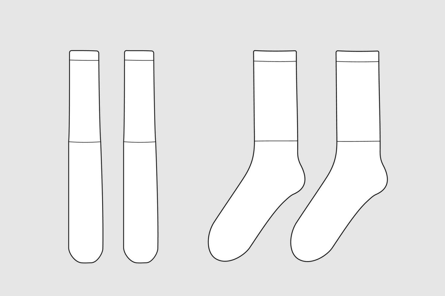 chaussettes vecteur modèle isolé sur blanche. unisexe vêtements. vêtements des modèles esquisser ensemble. contour pour mode vêtements conception. devant, droite et retour voir.