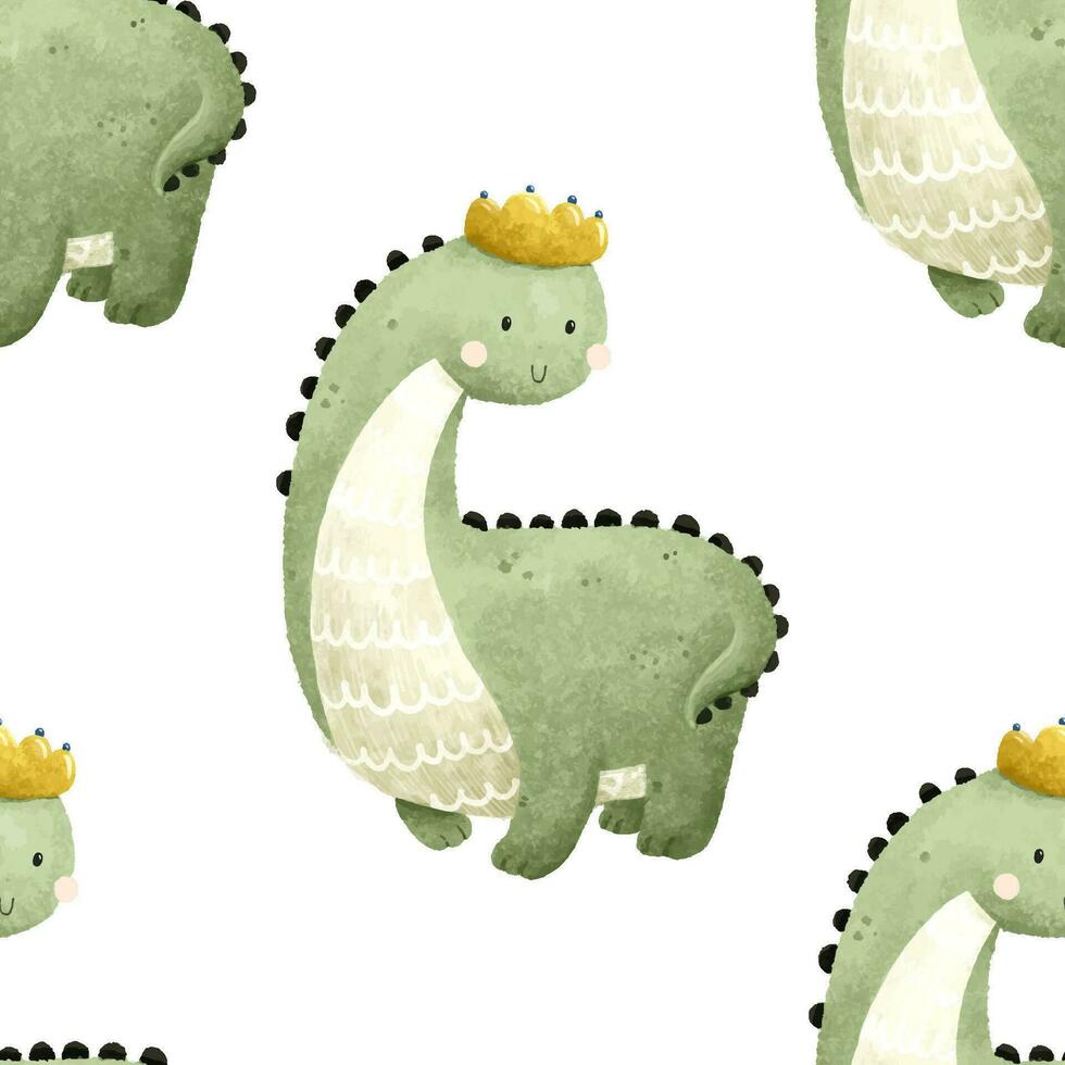 puéril sans couture dino modèle..enfants bébé modèle avec mignonne dinosaures. sans couture répéter modèle avec vert dinosaures avec couronne. sans couture vecteur modèle scandinave puéril modèle avec dinosaures.