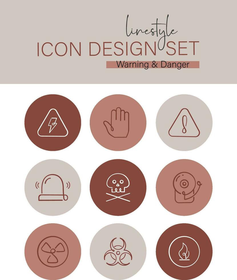 style de ligne icône conception ensemble avertissement et danger vecteur