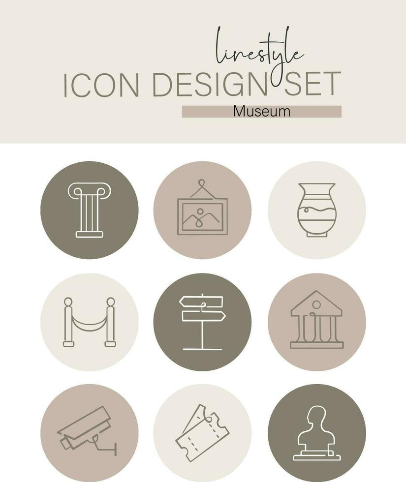 style de ligne icône conception ensemble musée vecteur