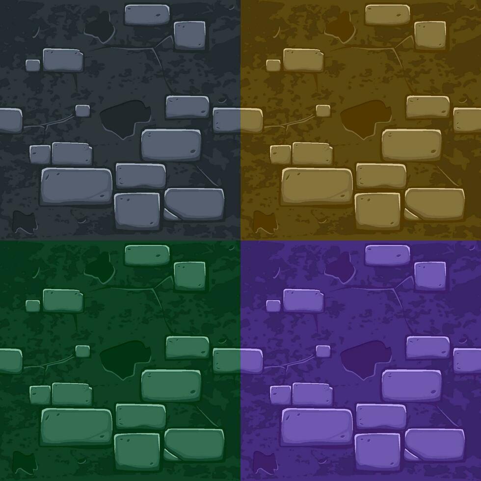 ensemble sans couture textures pierre. dessin animé vieux brique mur texture pour 2d jeu. vecteur