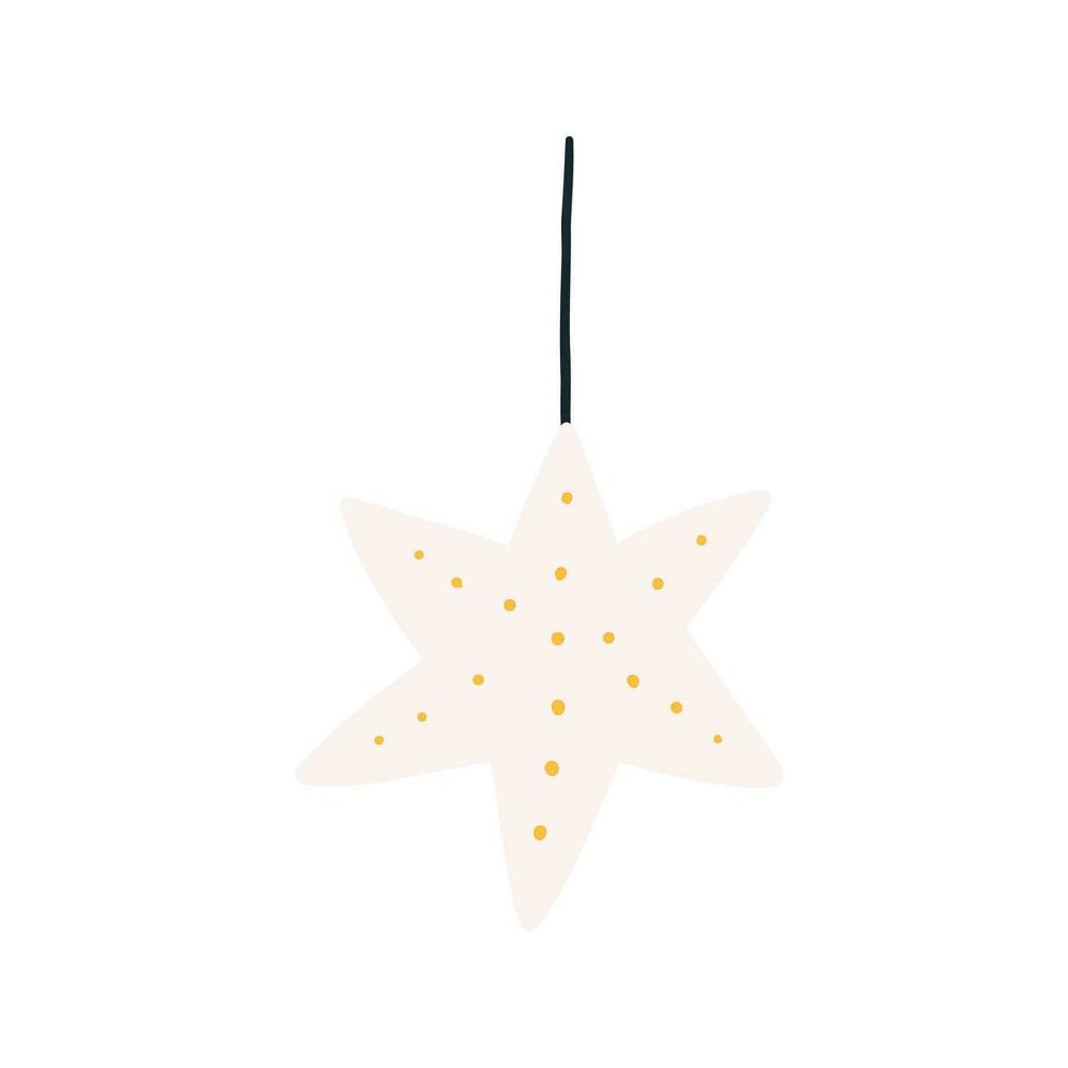 Noël lumières dans forme de étoile suspendu, dessin animé plat vecteur illustration isolé sur blanc Contexte. mignonne main tiré hiver vacances décor.