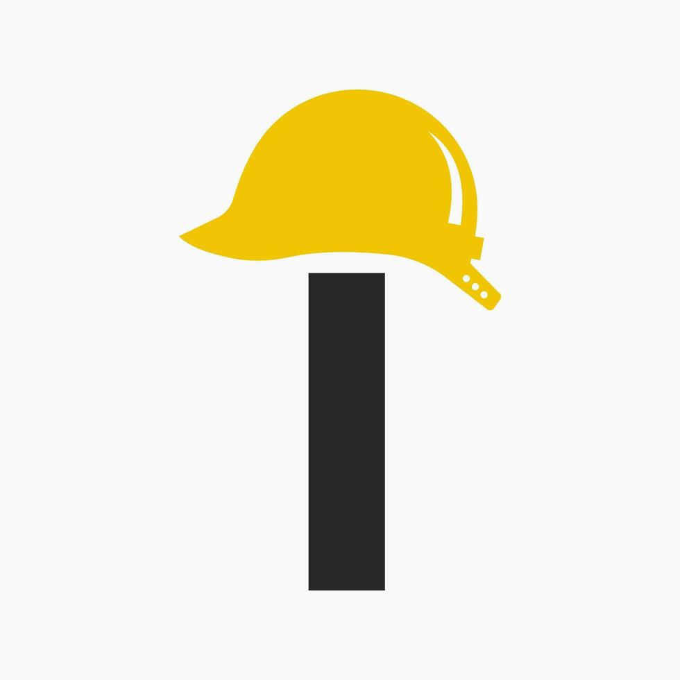 lettre je casque construction logo concept avec sécurité casque icône. ingénierie architecte logotype vecteur