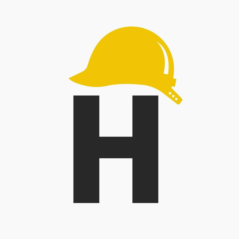 lettre h casque construction logo concept avec sécurité casque icône. ingénierie architecte logotype vecteur