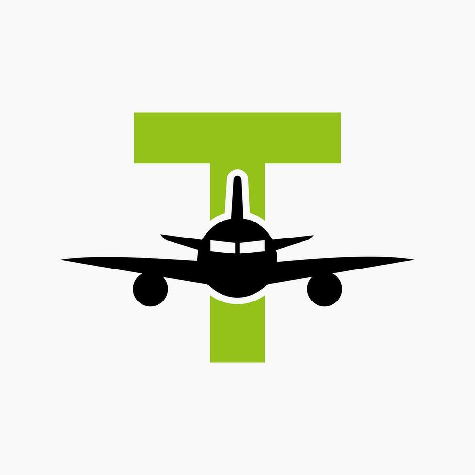 initiale lettre t Voyage logo concept avec en volant air avion symbole vecteur