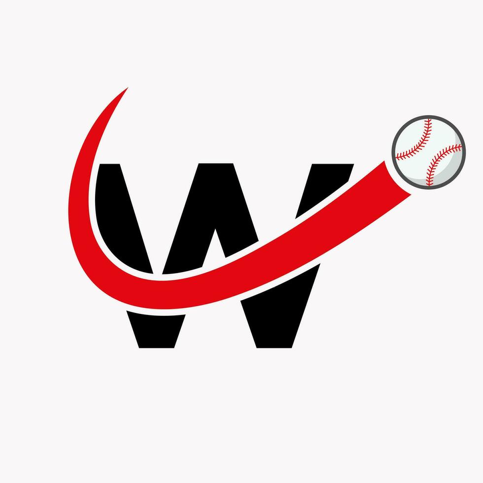 concept de logo de baseball lettre w avec modèle vectoriel d'icône de baseball en mouvement